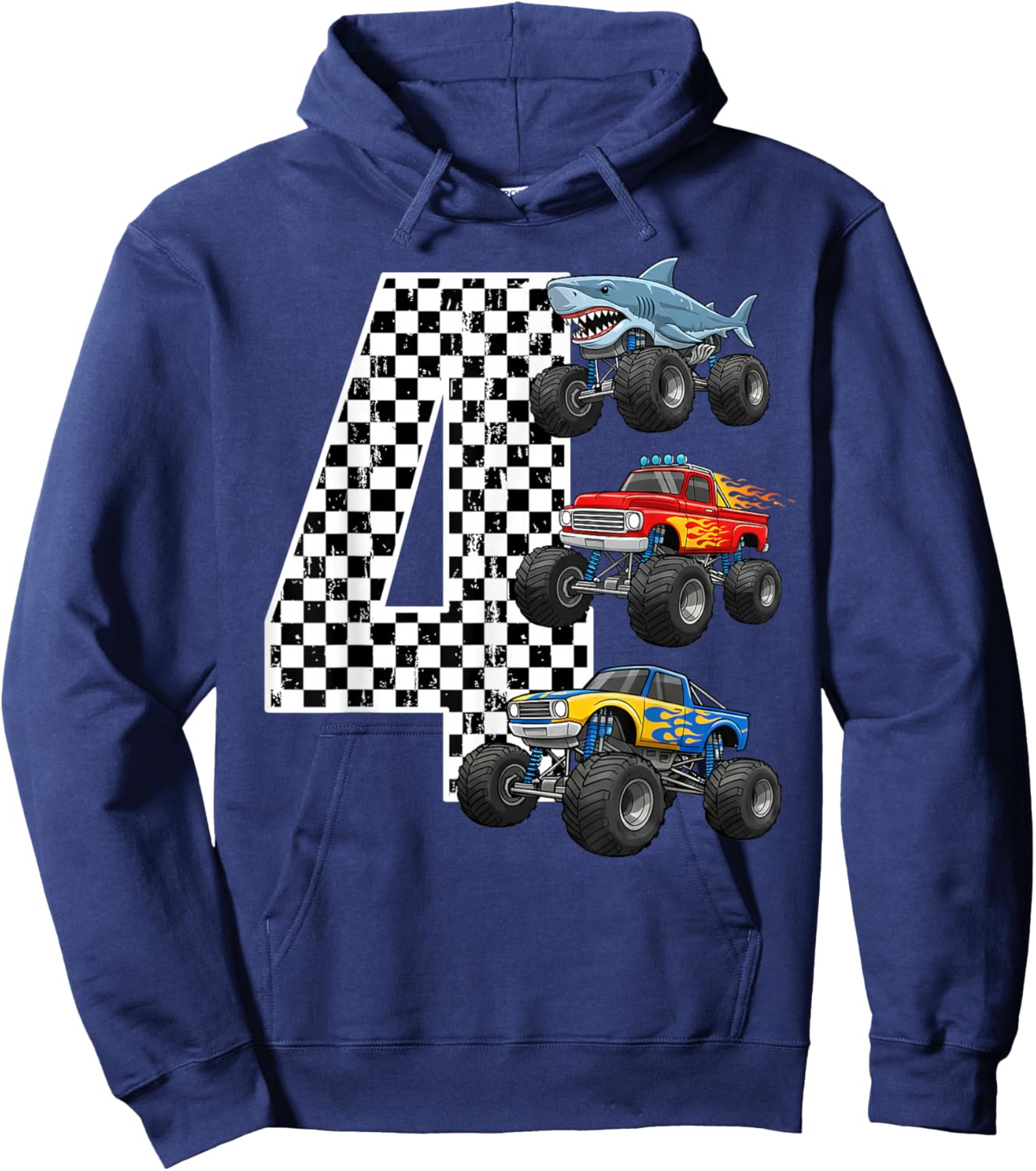 Birthday Monster Truck 4 Year Old Boys 4th Party Hoodie - Hoodie | Navy