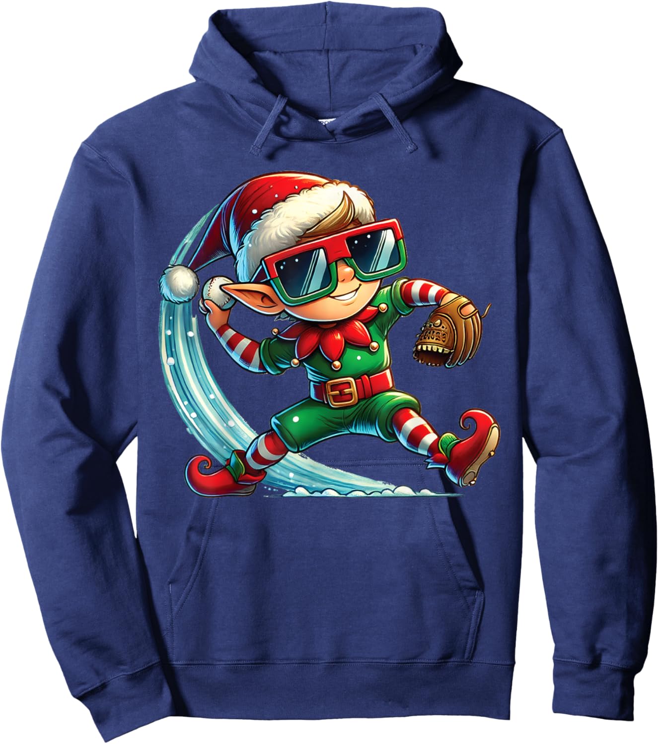 Elf Playing Baseball as Pitcher Boys Kids Teens Christmas Hoodie - Hoodie | Navy