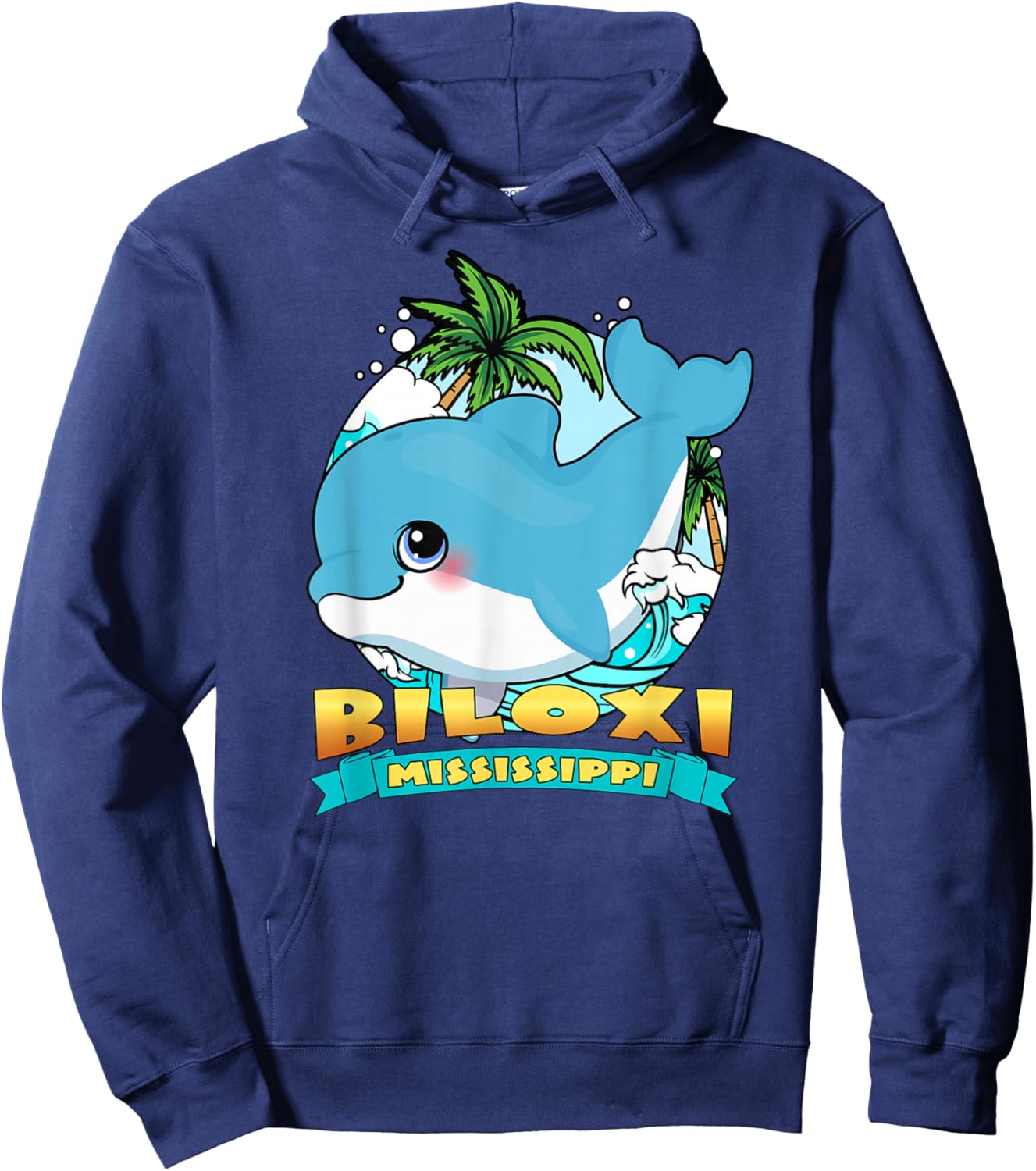 BILOXI MISSISSIPPI | Cute Baby Dolphin Beach Souvenir Hoodie - Hoodie | Navy