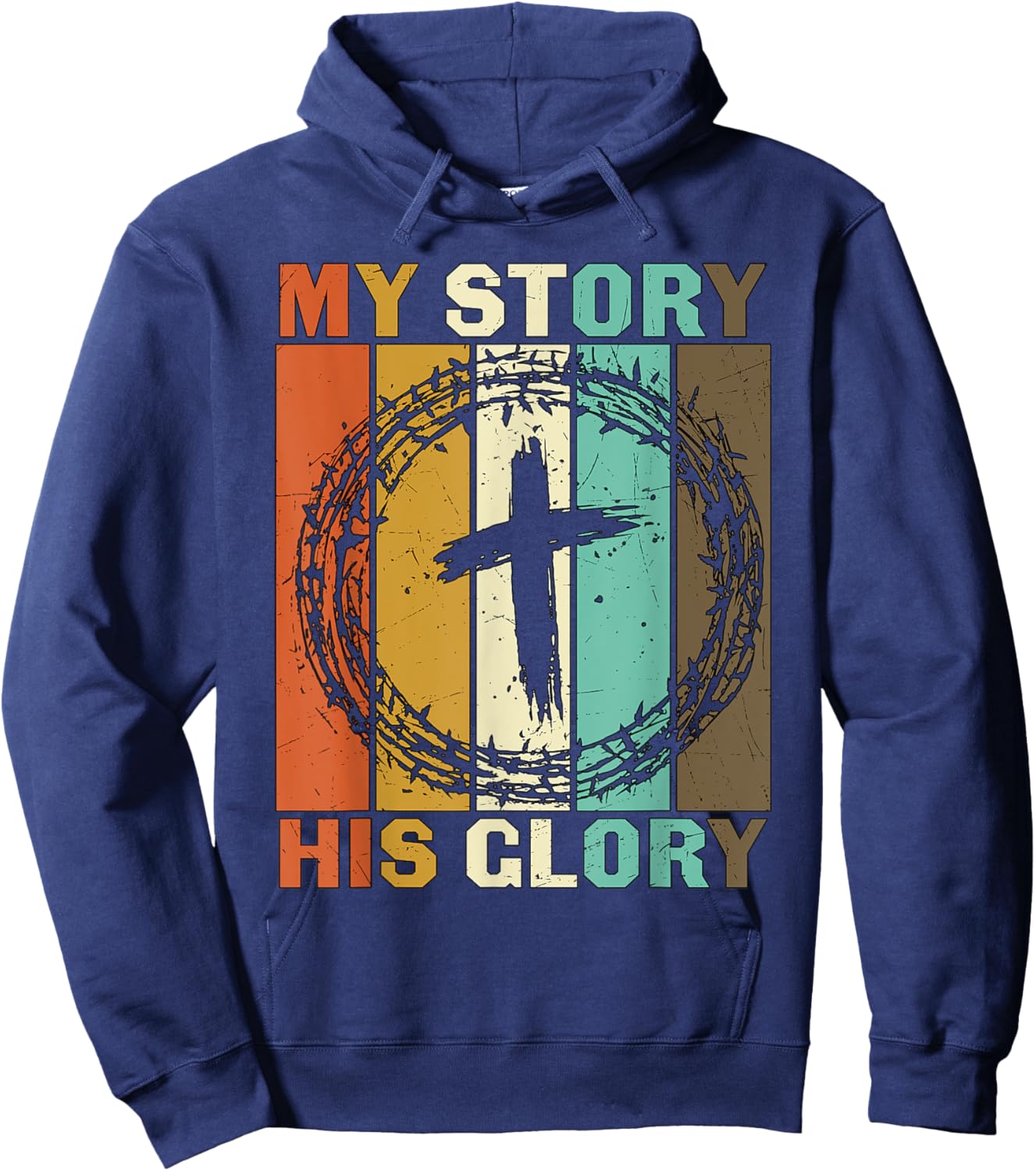 Vintage My Story His Glory Inspirational Christian Cross Hoodie - Hoodie | Navy