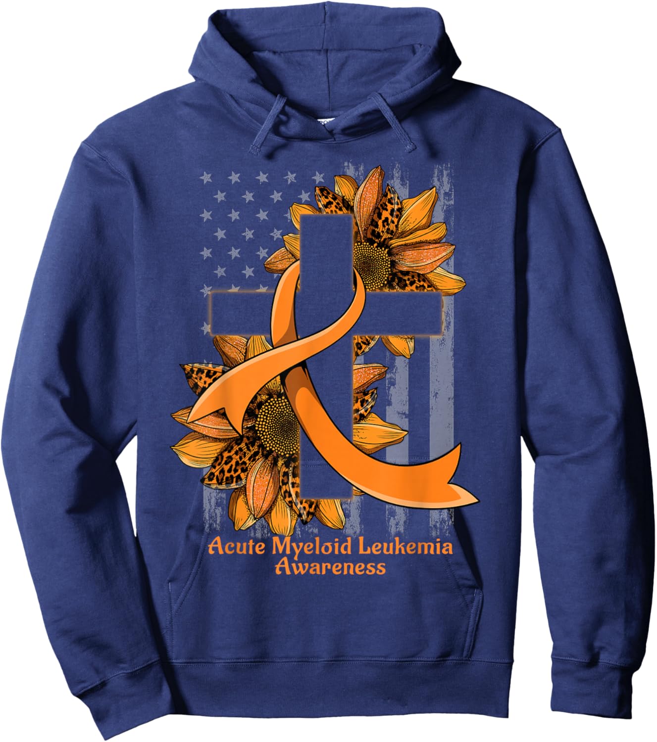 Sunflower Christian Cross Acute Myeloid Leukemia Awareness Hoodie - Hoodie | Navy