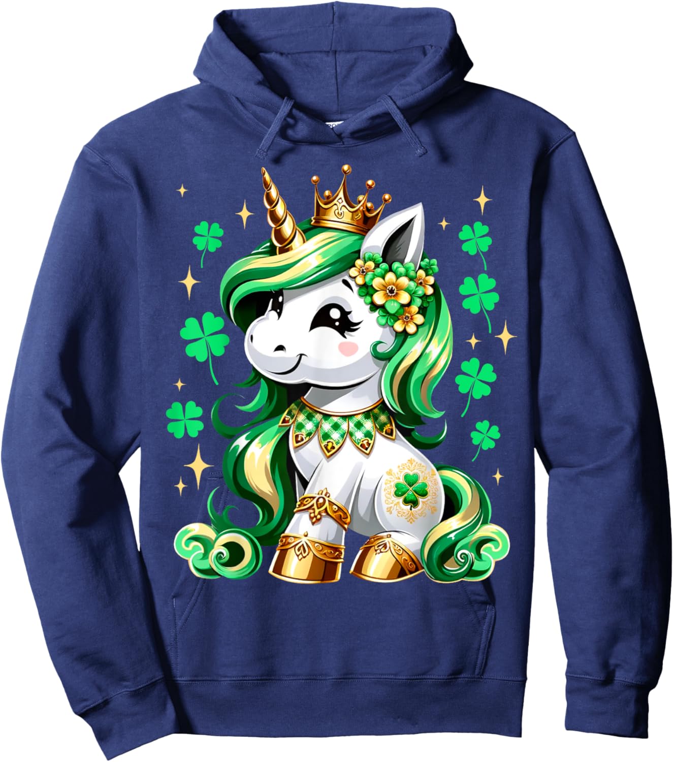 Cute Unicorn Shamrock St Patricks Day Girls Kids Lepricorn Hoodie - Hoodie | Navy