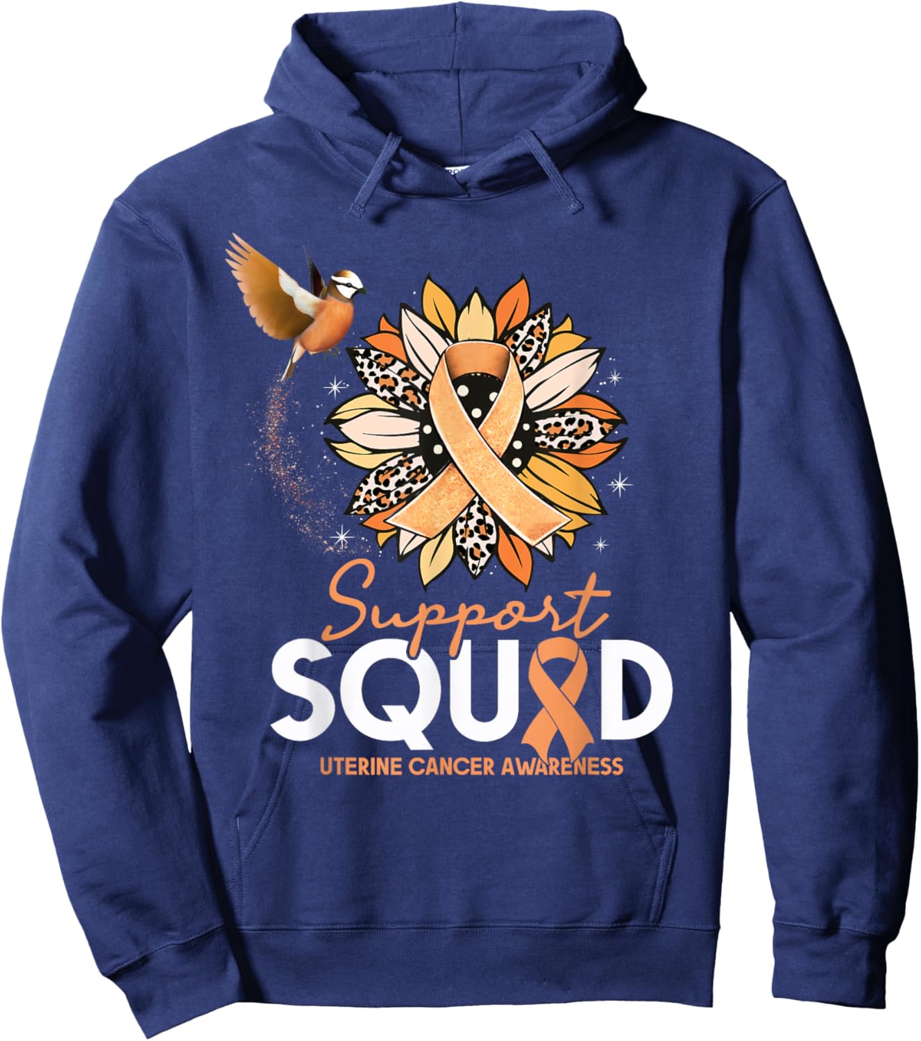 Support Squad Sunflower Hummingbird Uterine Cancer Awareness Hoodie - Hoodie | Navy
