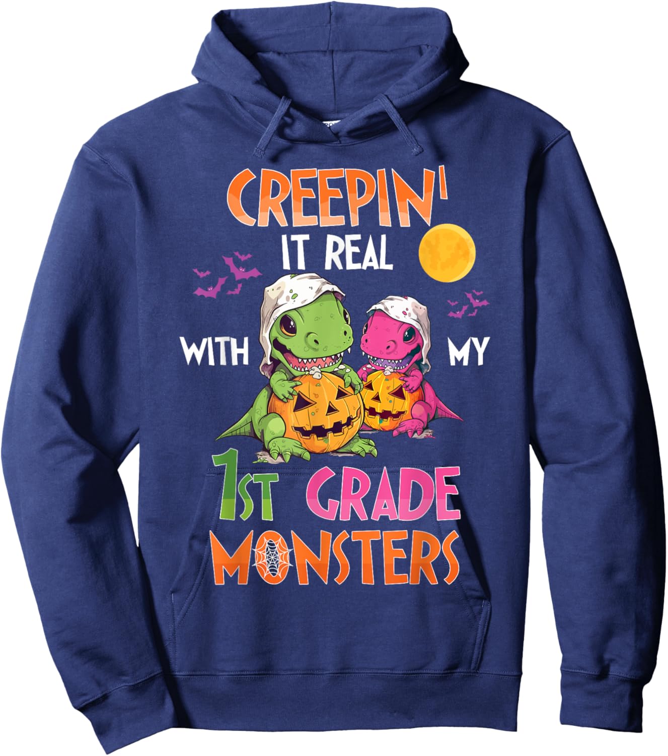 Creepin It Real With My 1st Grade Monsters Halloween Teacher Hoodie - Hoodie | Navy