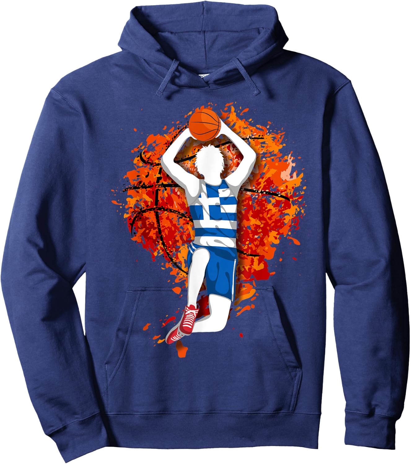 Greece Basketball Greek National Flag Mid Air Slam Dunk Hoodie - Hoodie | Navy