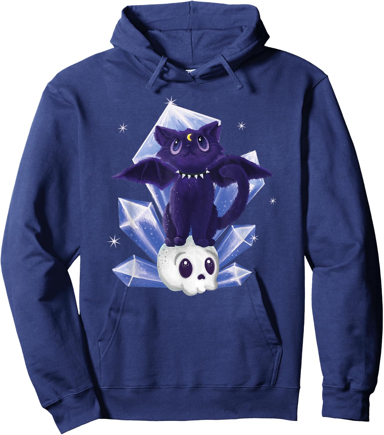 Kawaii Pastel Goth Cute Creepy Witchy Cat and Skull Hoodie - Hoodie | Navy