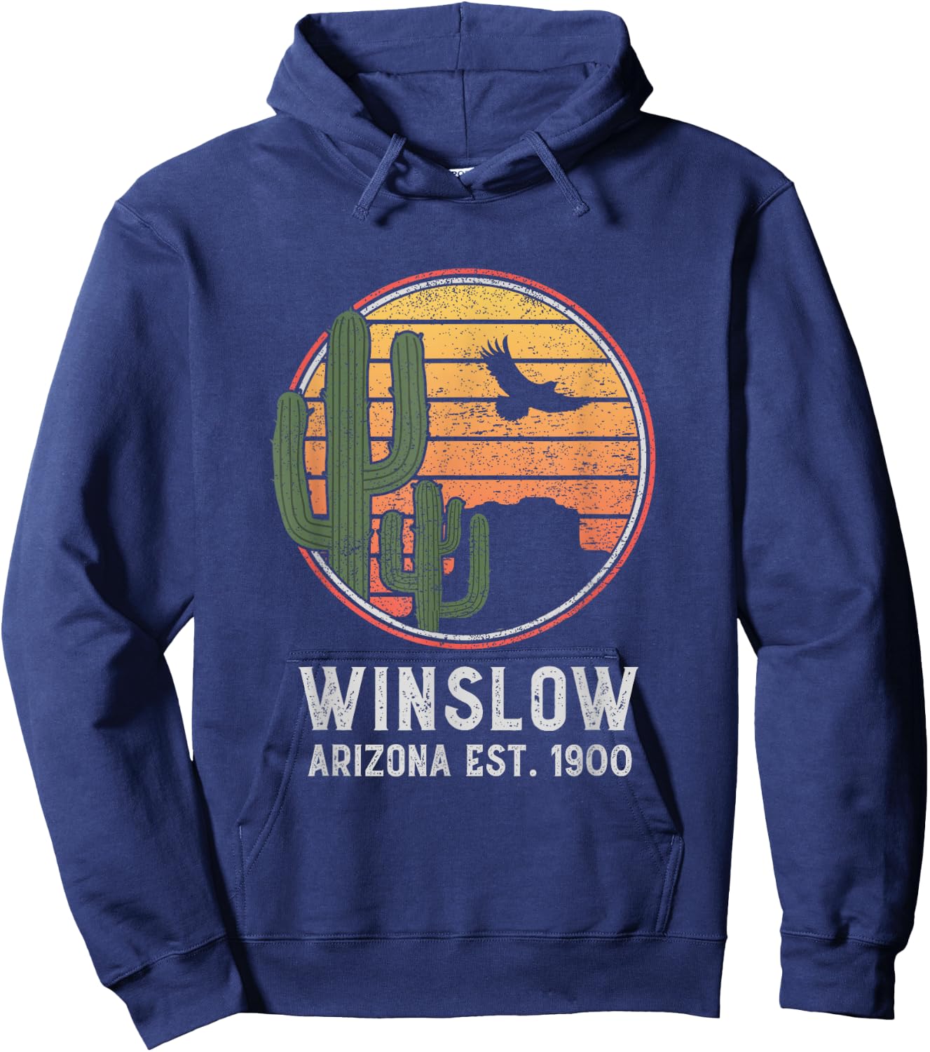 Winslow Arizona Retro Cactus and Sun Hoodie - Hoodie | Navy