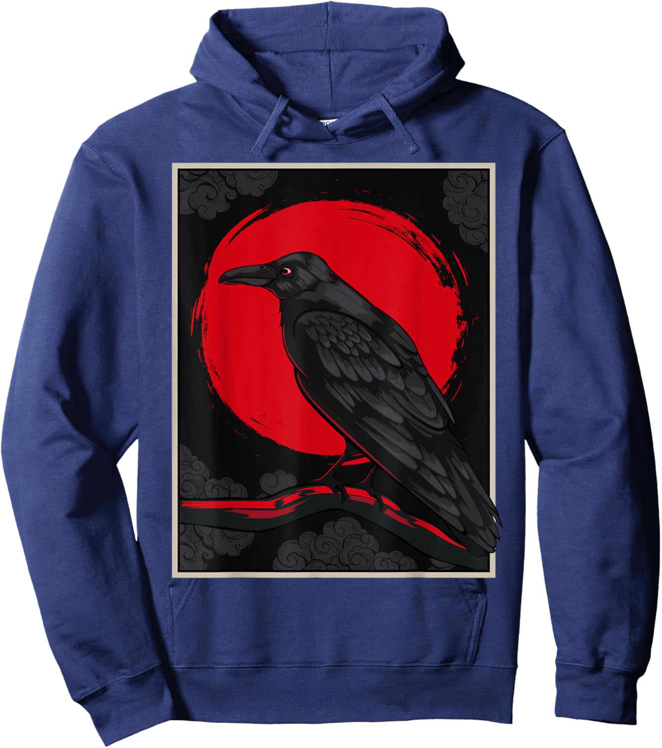 Black Raven Moon Nordic Red Crow Lover Design Japanese Hoodie - Hoodie | Navy