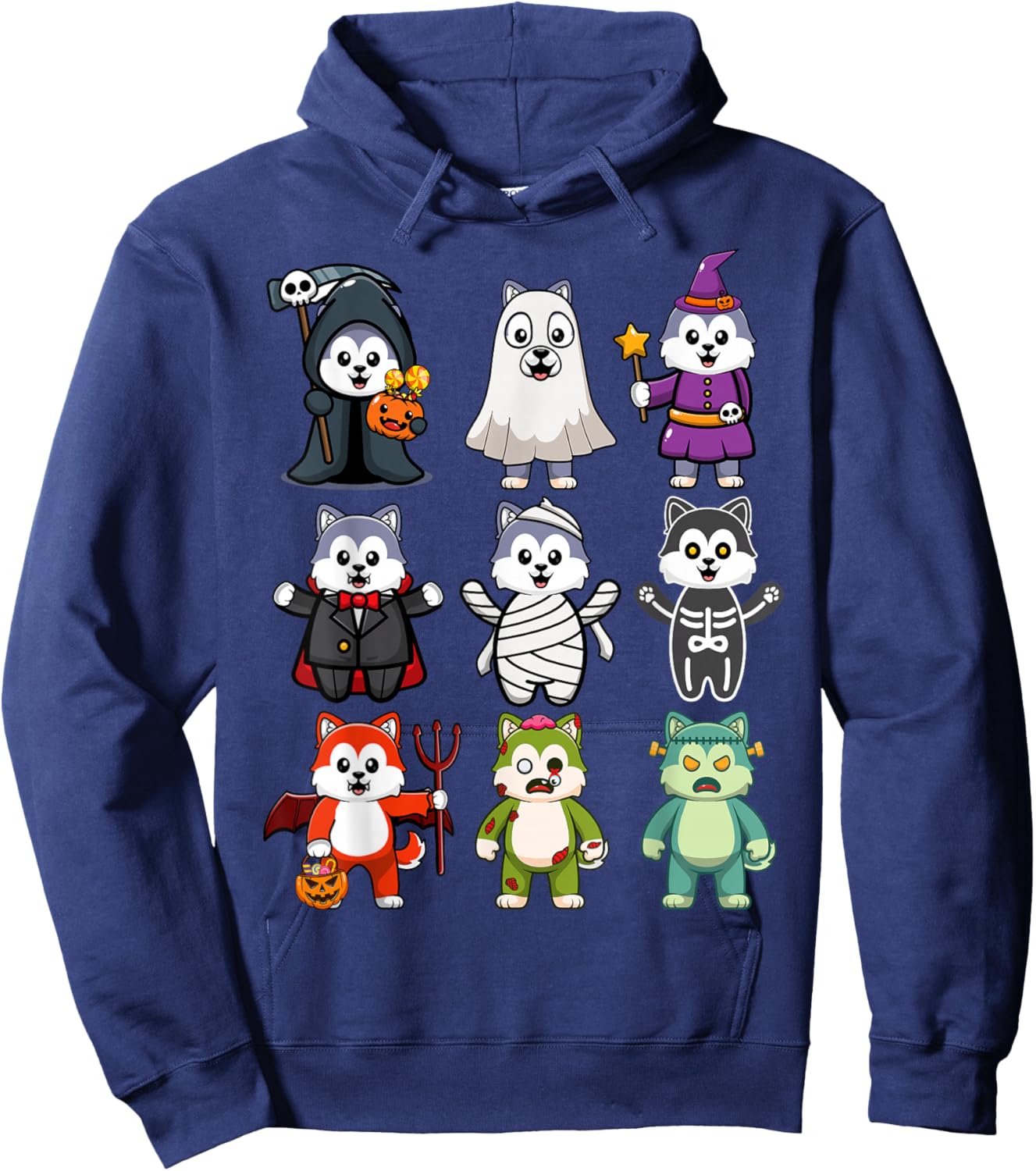Husky Dog Spooky Boo-Jee Horror Pumpkin Husky Halloween Hoodie - Hoodie | Navy