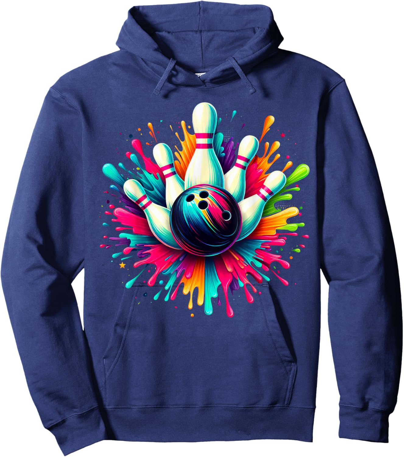 Colorful Bowling Game Day Bowling Cute Colorsplash Ball Hoodie - Hoodie | Navy