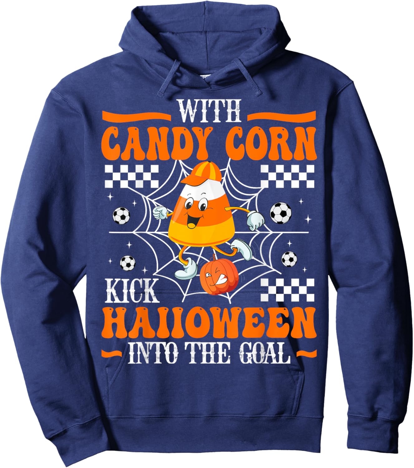 Candy Corn Soccer Play Scary Football Pumpkin Cute Halloween Hoodie - Hoodie | Navy