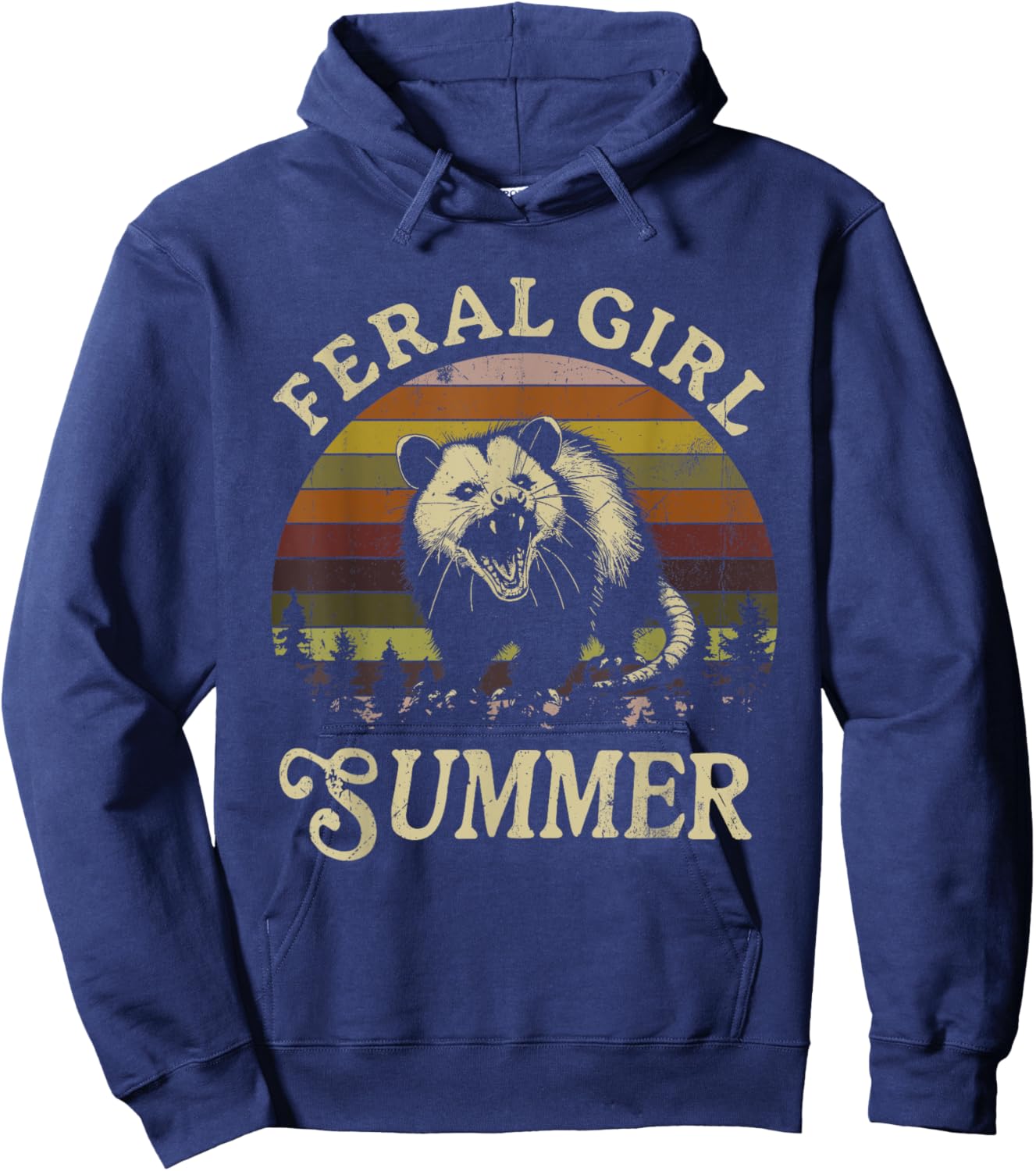 Feral Girl Summer Sarcastic Angry Opossum Vintage Hoodie - Hoodie | Navy