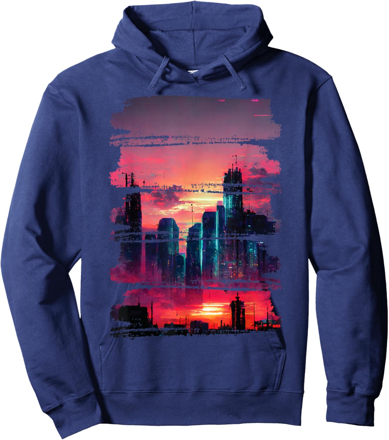 City Skyline Cyberpunk Aesthetic Japanese Streetwear Thema Hoodie - Hoodie | Navy