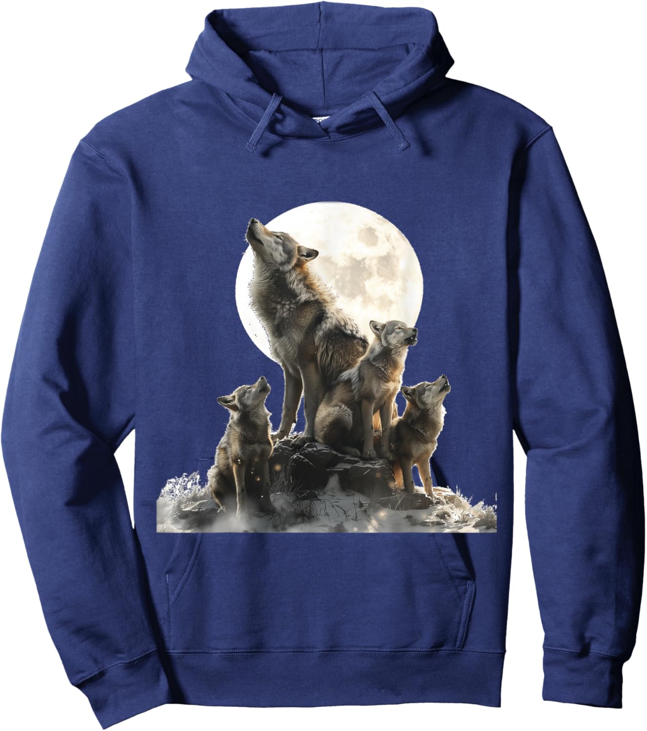 Mommy Wolf Howling at Moon Graphic Wolf Lovers Mother's Day Hoodie - Hoodie | Navy