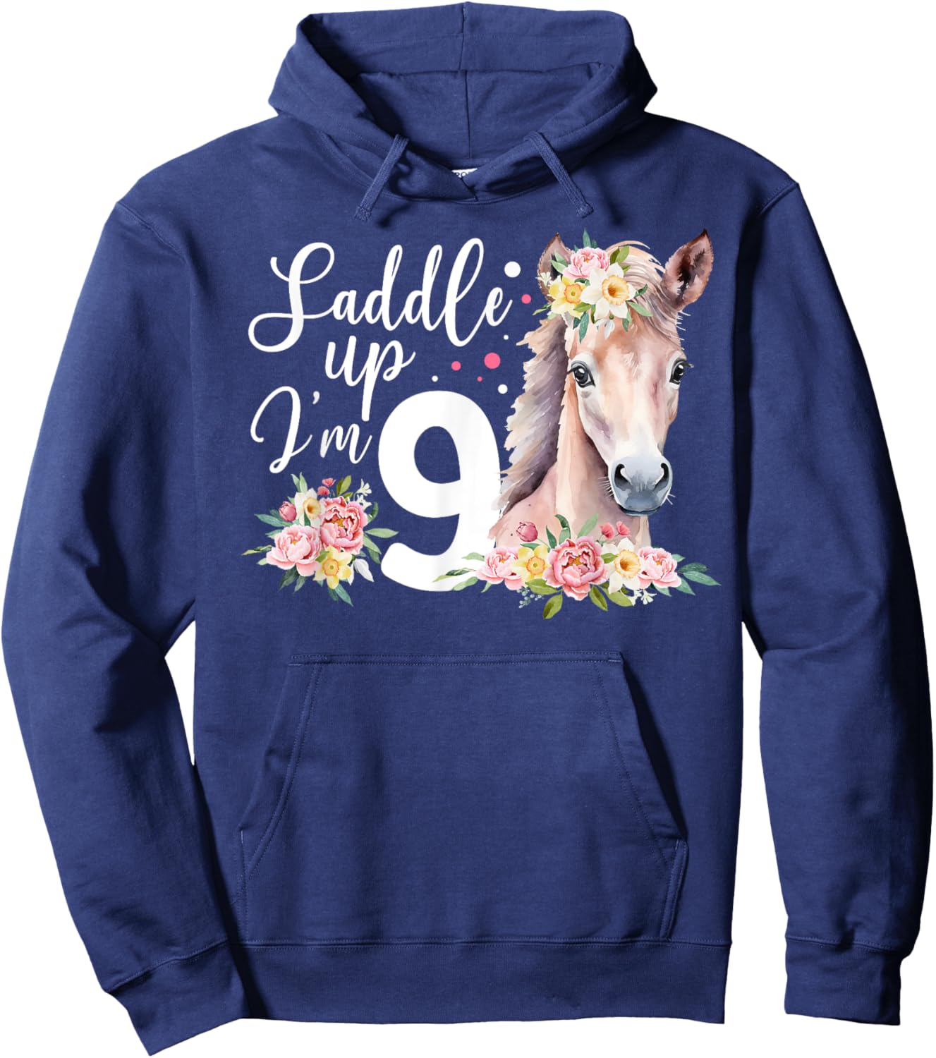 9th Horse Birthday Nine Year Old Girl Horses Birthday Hoodie - Hoodie | Navy