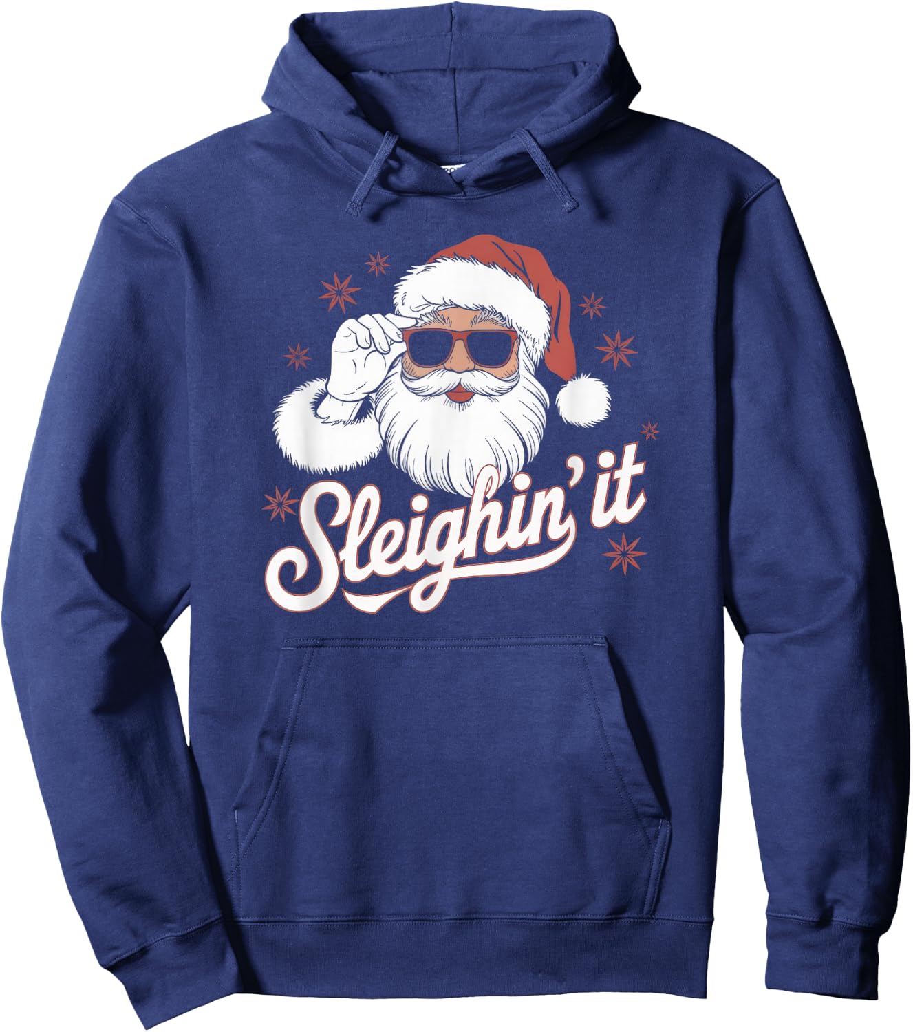 Sleighin' It Funny Santa Cool Sunglasses Sleighing Dad Retro Hoodie - Hoodie | Navy