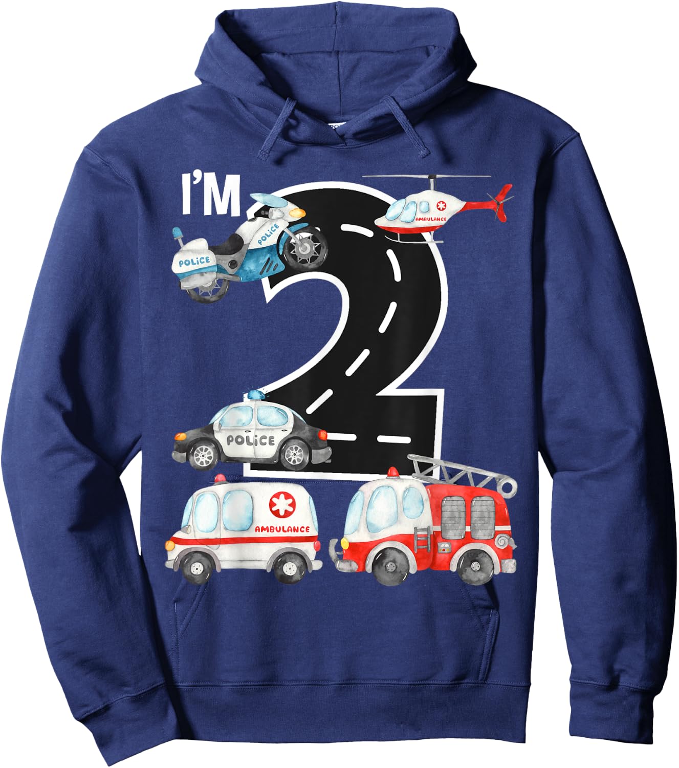 Emergency Vehicles 2nd Birthday Fire Truck Police Car Boys Hoodie - Hoodie | Navy