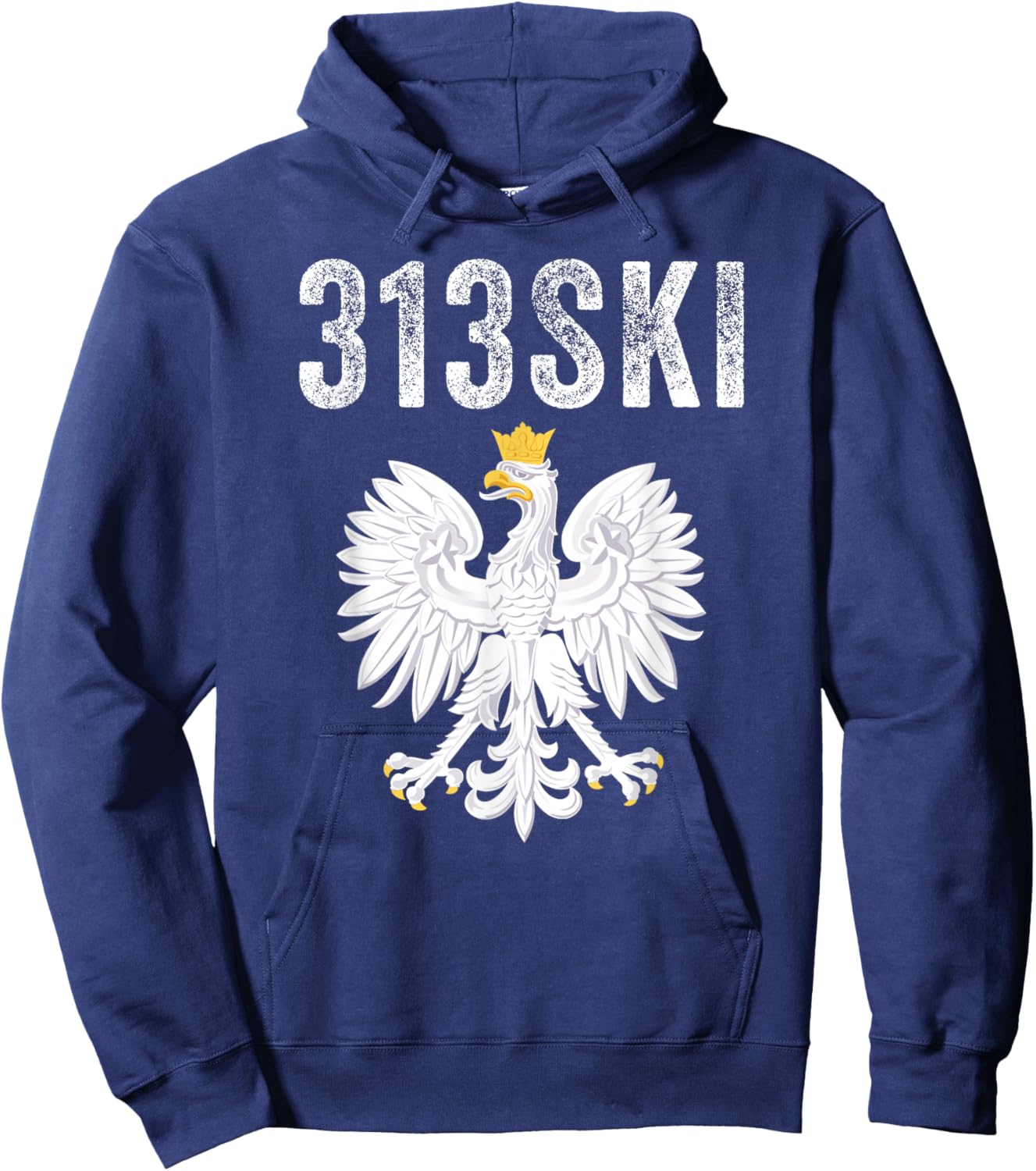 313SKI Detroit Michigan Area Code 313 Polska Polish Pride Hoodie - Hoodie | Navy