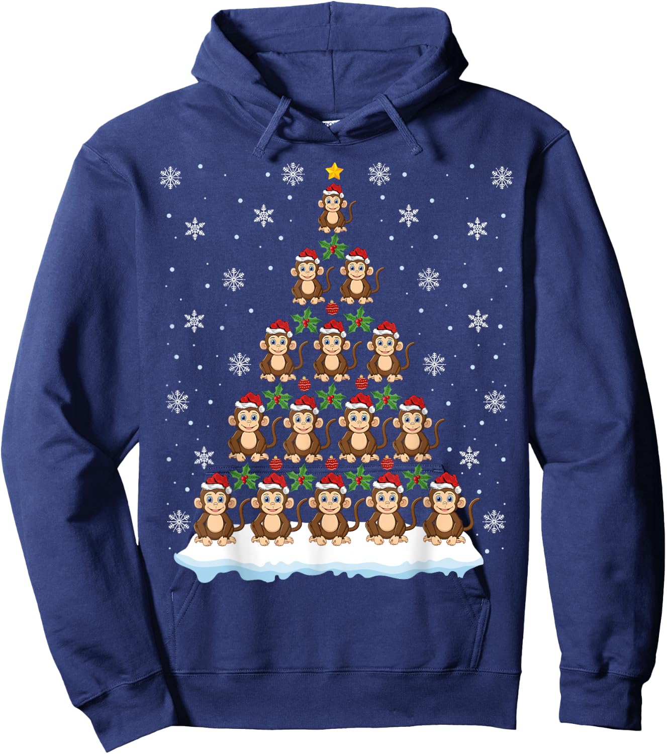 Santa Monkeys Lover Xmas Gift Monkey Christmas Tree Hoodie - Hoodie | Navy