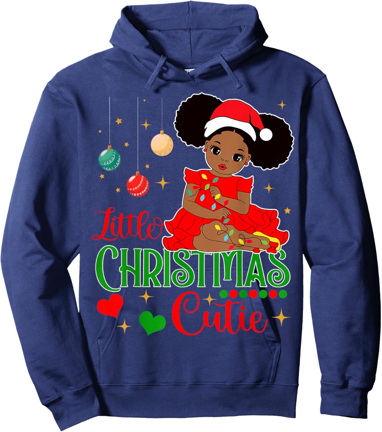 Black Girl Little Christmas Cutie Kids Toddler Girl Xmas Pjs Hoodie - Hoodie | Navy
