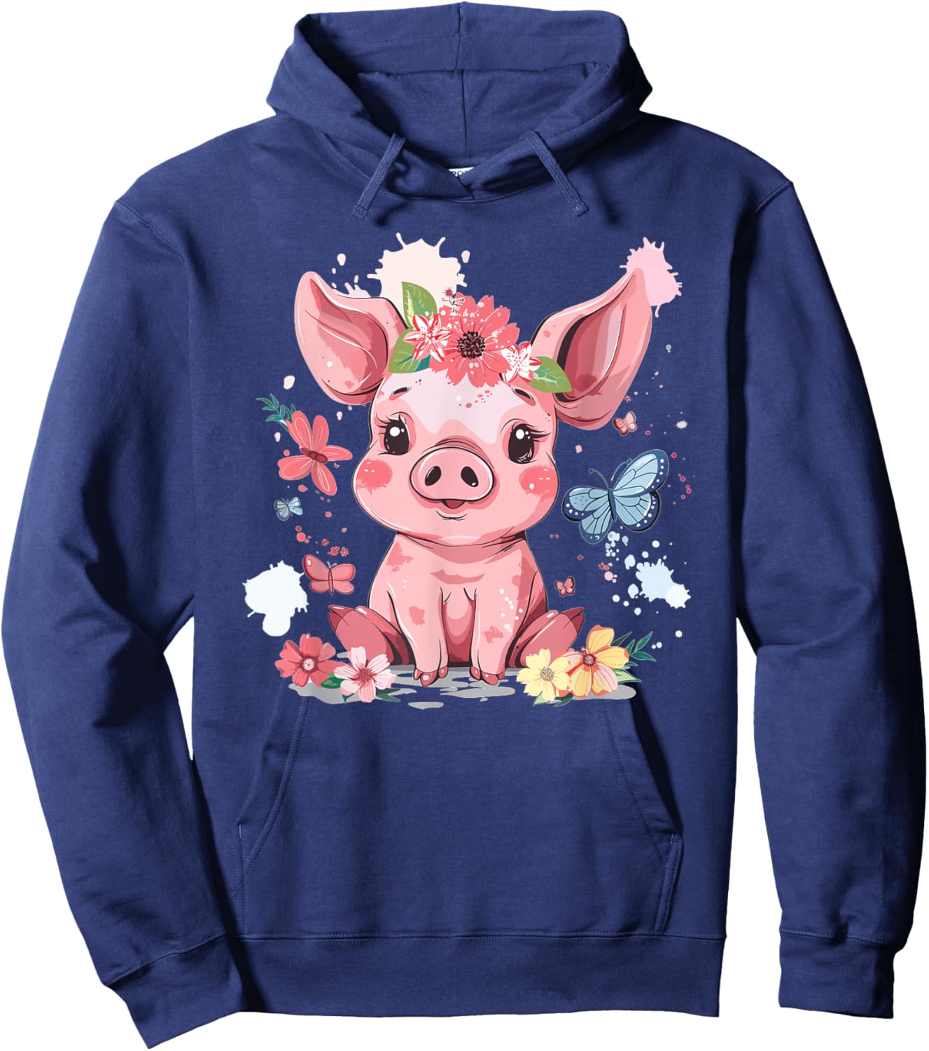 Cute Pig With Flowers I Kids Pig Hoodie - Hoodie | Navy