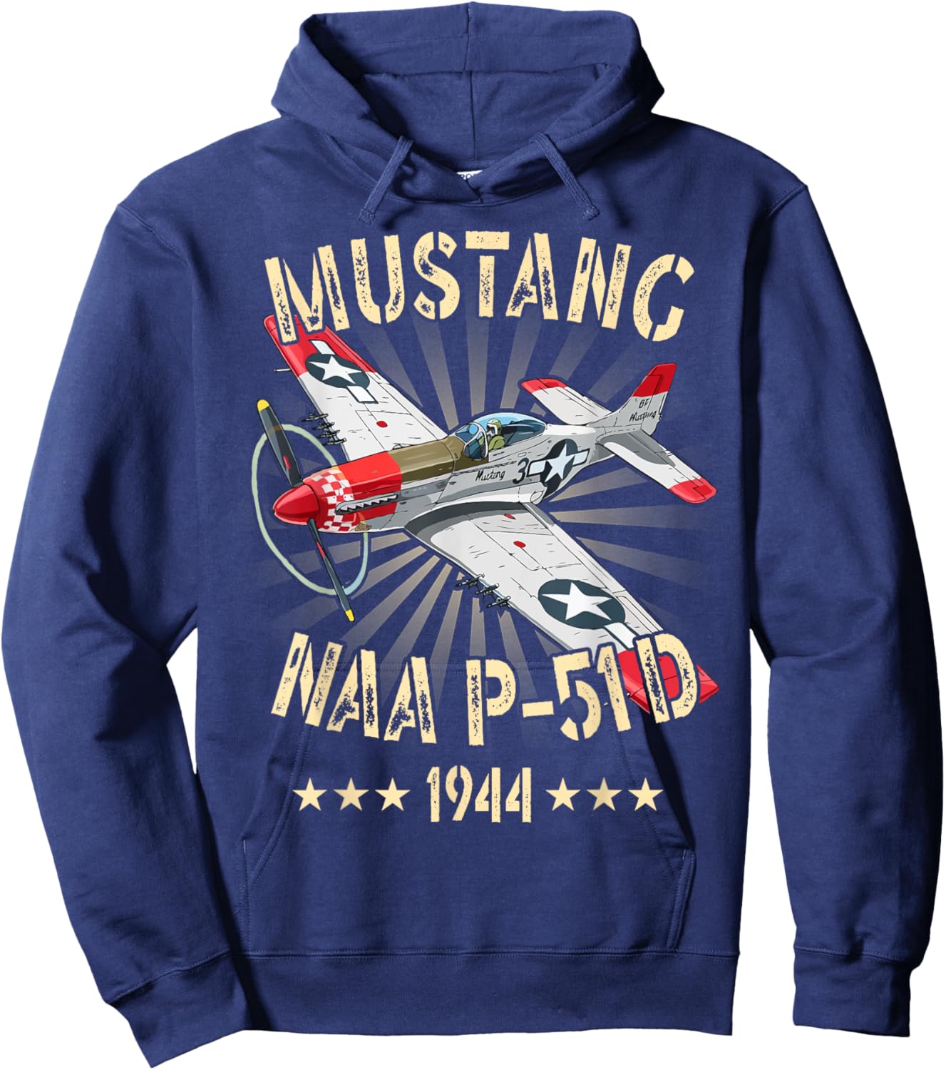 P-51D Mustang Vintage North American P-51D Fighter Warbirds Hoodie - Hoodie | Navy