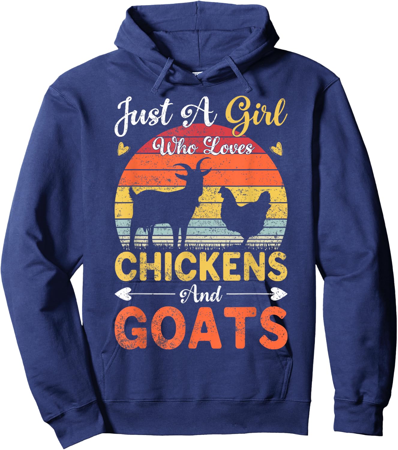 Vintage Just A Girl Who Loves Chickens And Goats Farmer Gift Hoodie - Hoodie | Navy