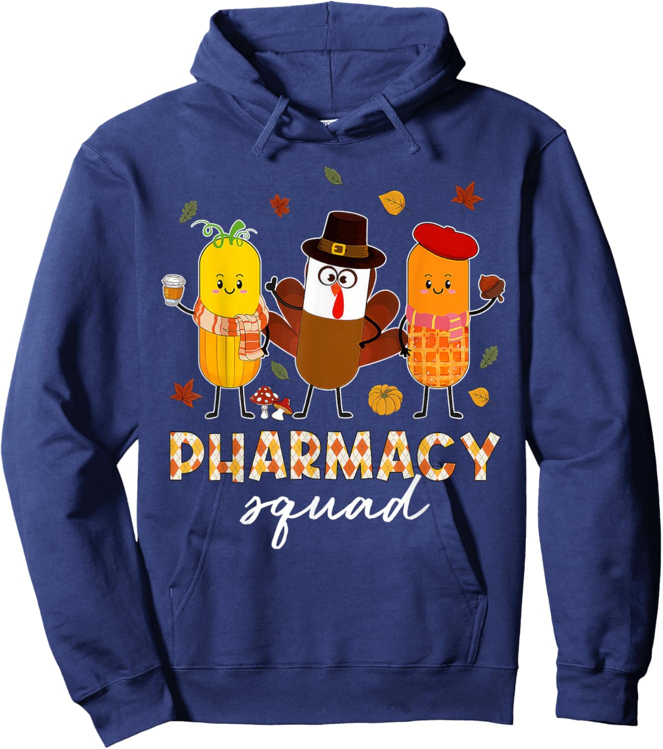 Pharmacy Squad Turkey Thanksgiving Pumpkin Fall Pharm Tech Hoodie - Hoodie | Navy