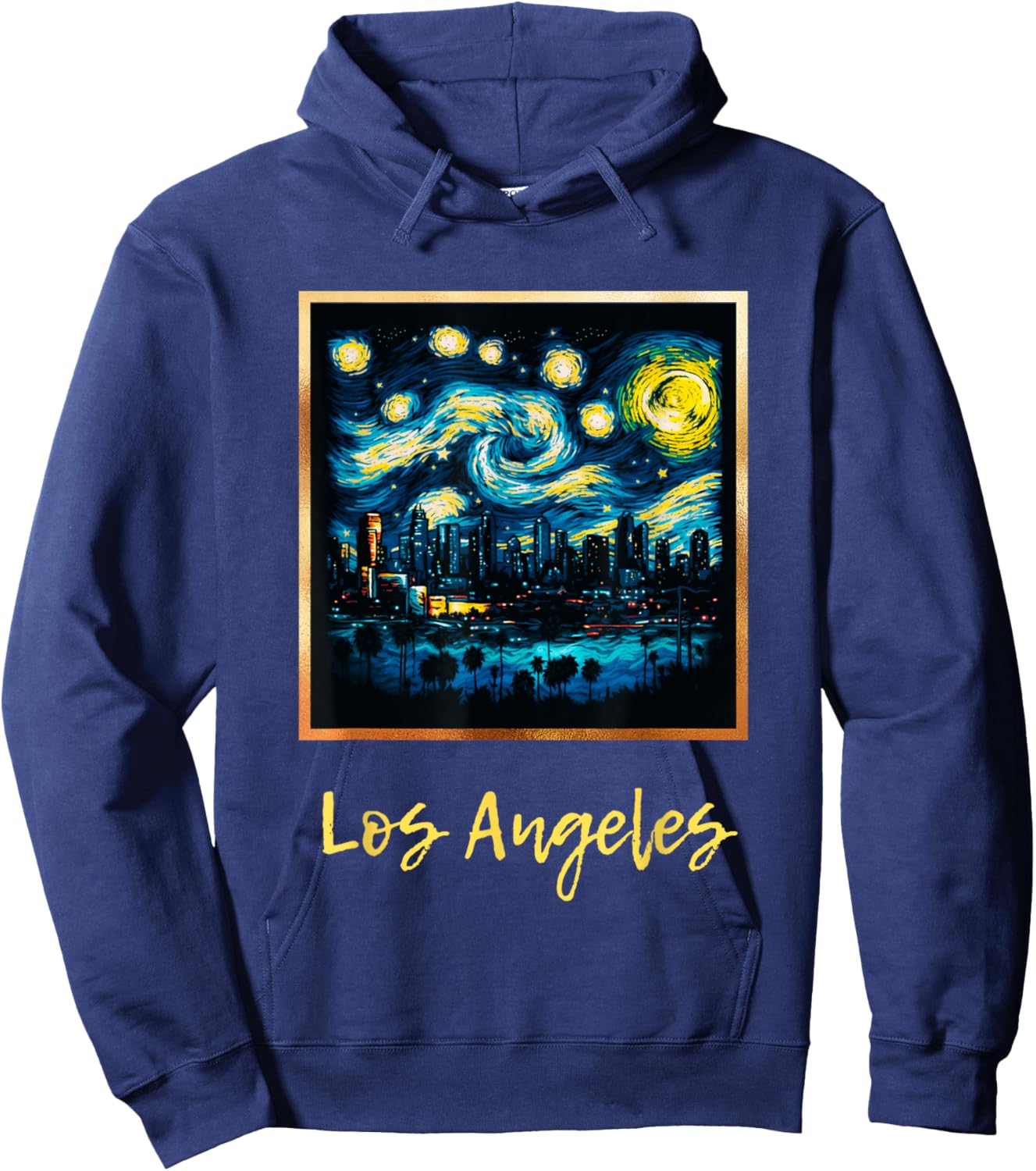 Vintage LA Los Angeles Skyline Starry Night Inspired Hoodie - Hoodie | Navy