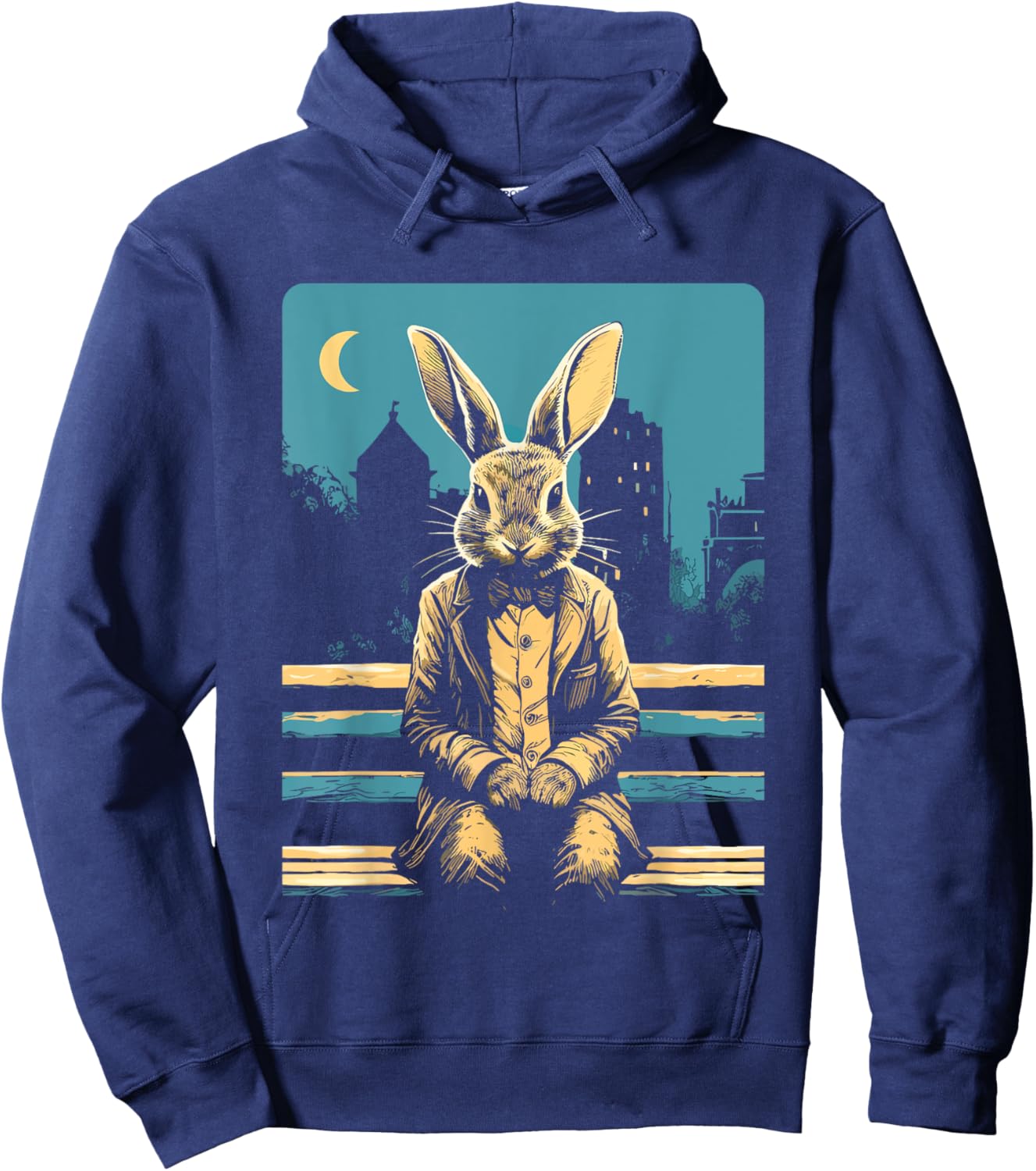 Rabbit on a park bench, Moon, Bunny Lovers, Men,Women, Kids Hoodie - Hoodie | Navy