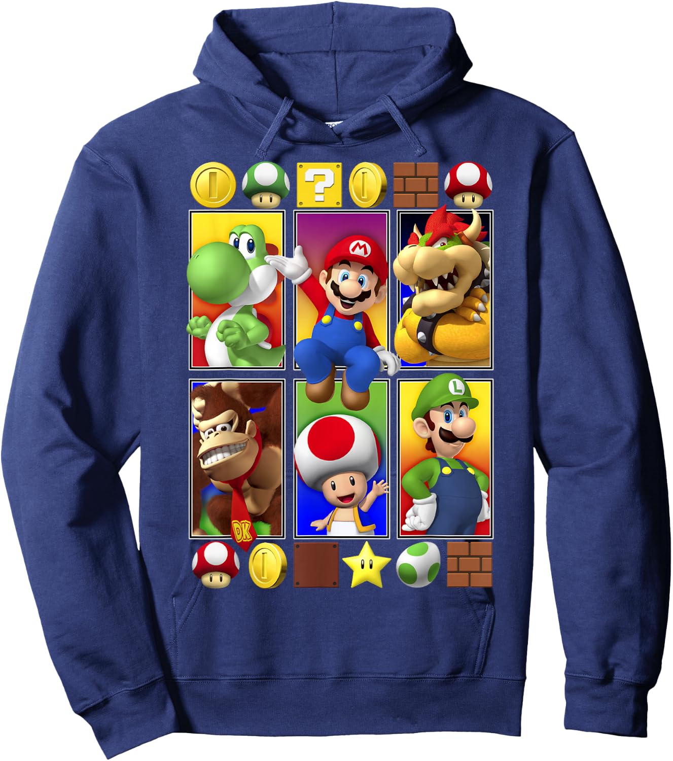 Super Mario Group Shot Items Panels Hoodie - Hoodie | Navy