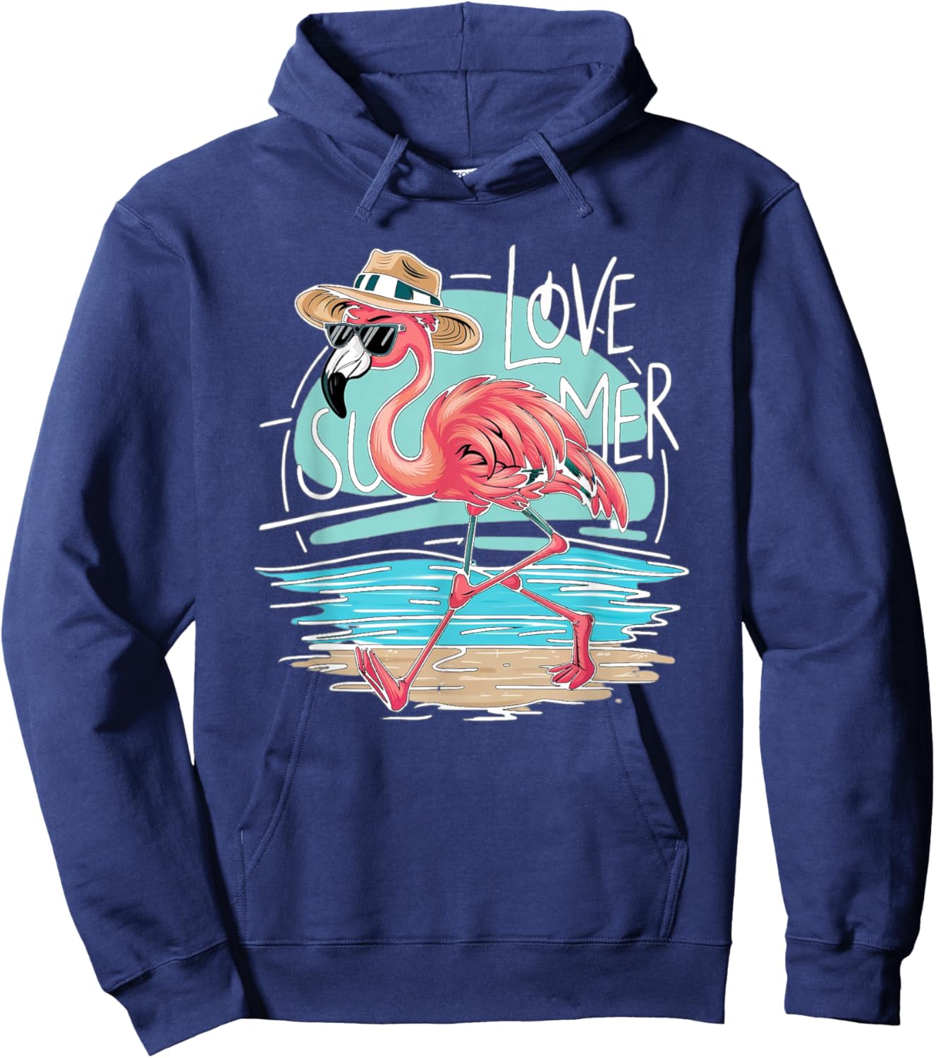 I Love Summer, Flamingo mit Hut, Urlaub, Sommermotiv weiss Hoodie - Hoodie | Navy