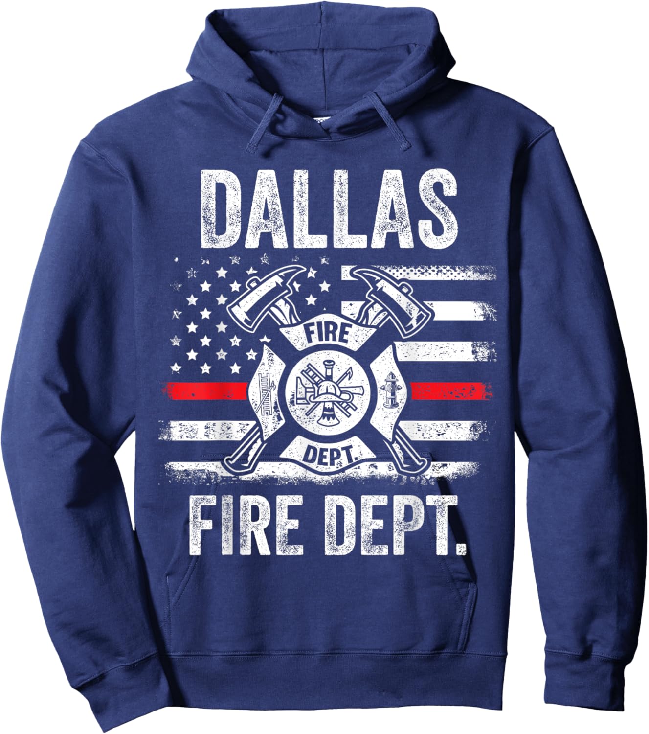 Dallas Texas Fire Department Thin Red Line Fireman Hoodie - Hoodie | Navy
