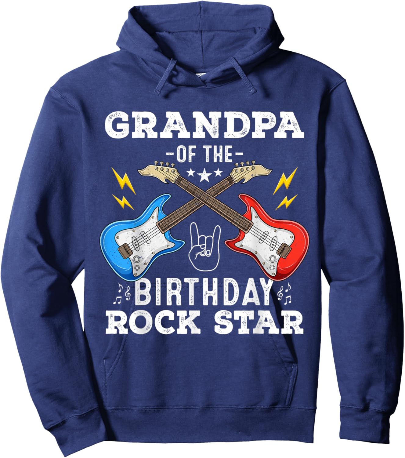 Grandpa Of The Birthday Rock Star Guitar Themed Birthday Hoodie - Hoodie | Navy