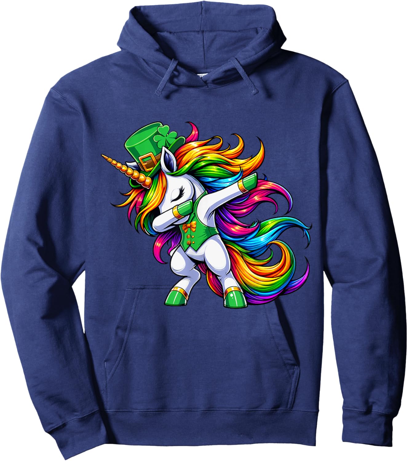 St Patricks Day Girls Women Boys Dabbing Unicorn Leprechaun Hoodie - Hoodie | Navy