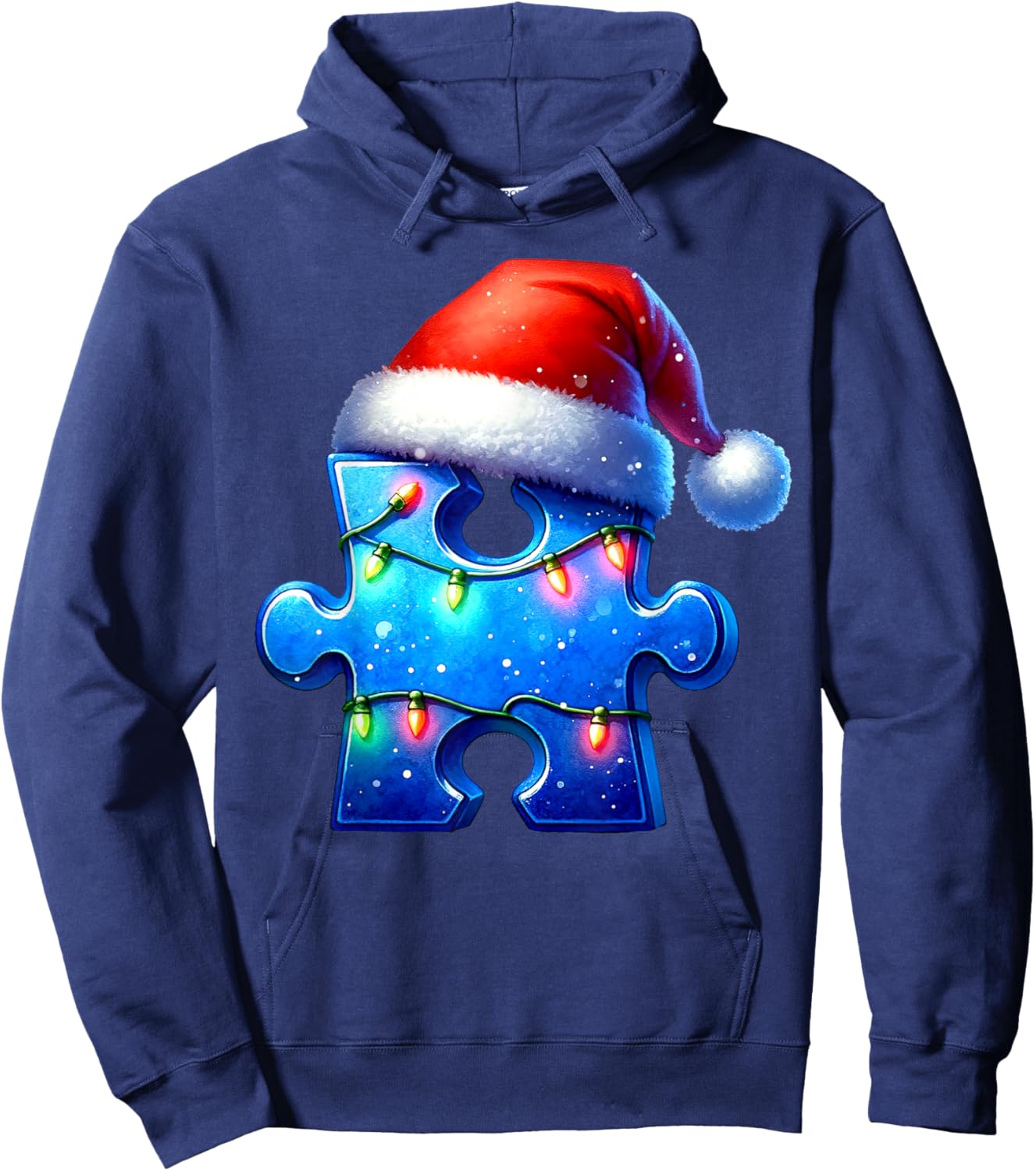 Puzzle Piece Santa Hat Autism Awareness Autistic Christmas Hoodie - Hoodie | Navy