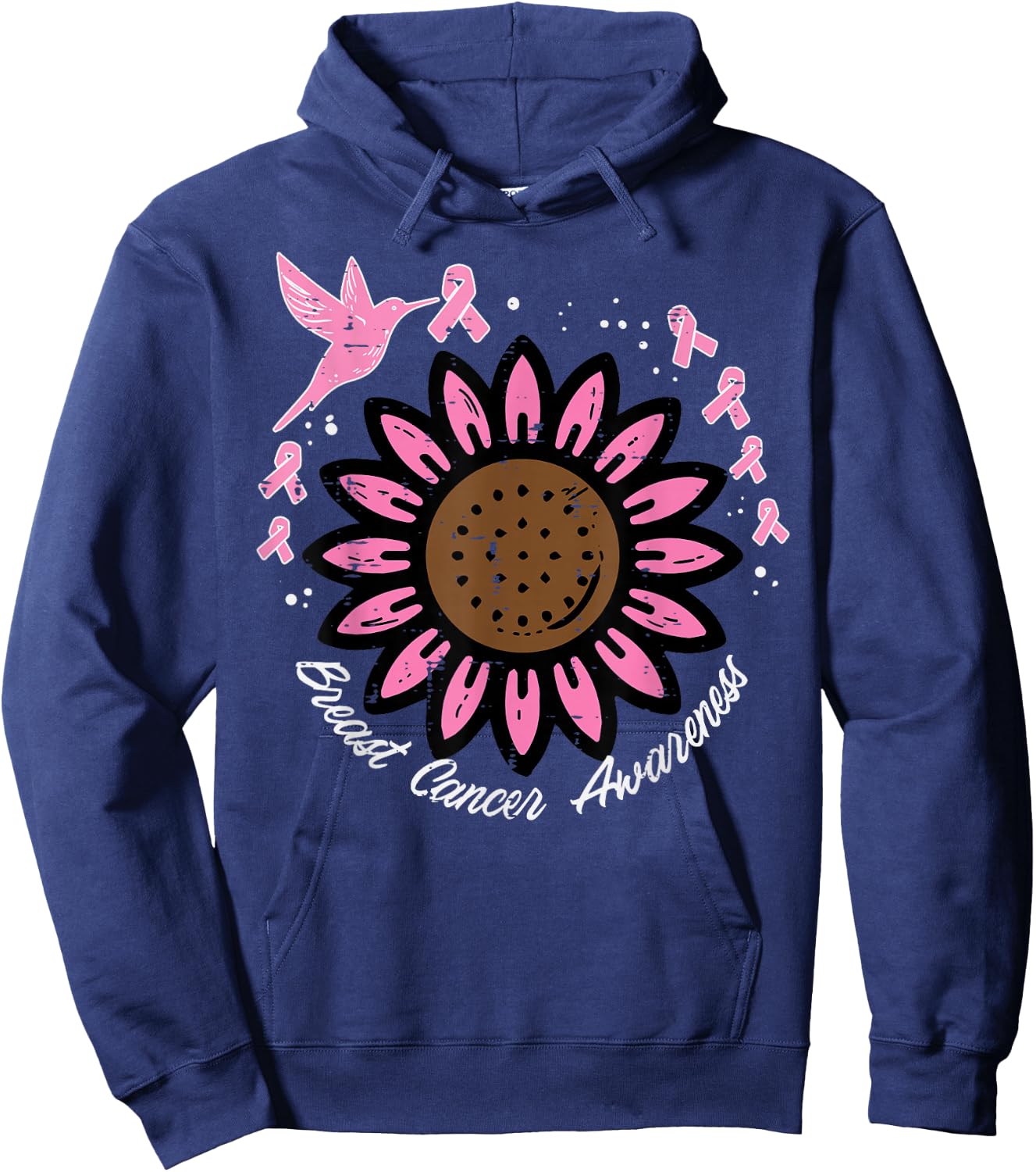 Hummingbird Sunflower Breast Cancer Awareness Women Hoodie - Hoodie | Navy