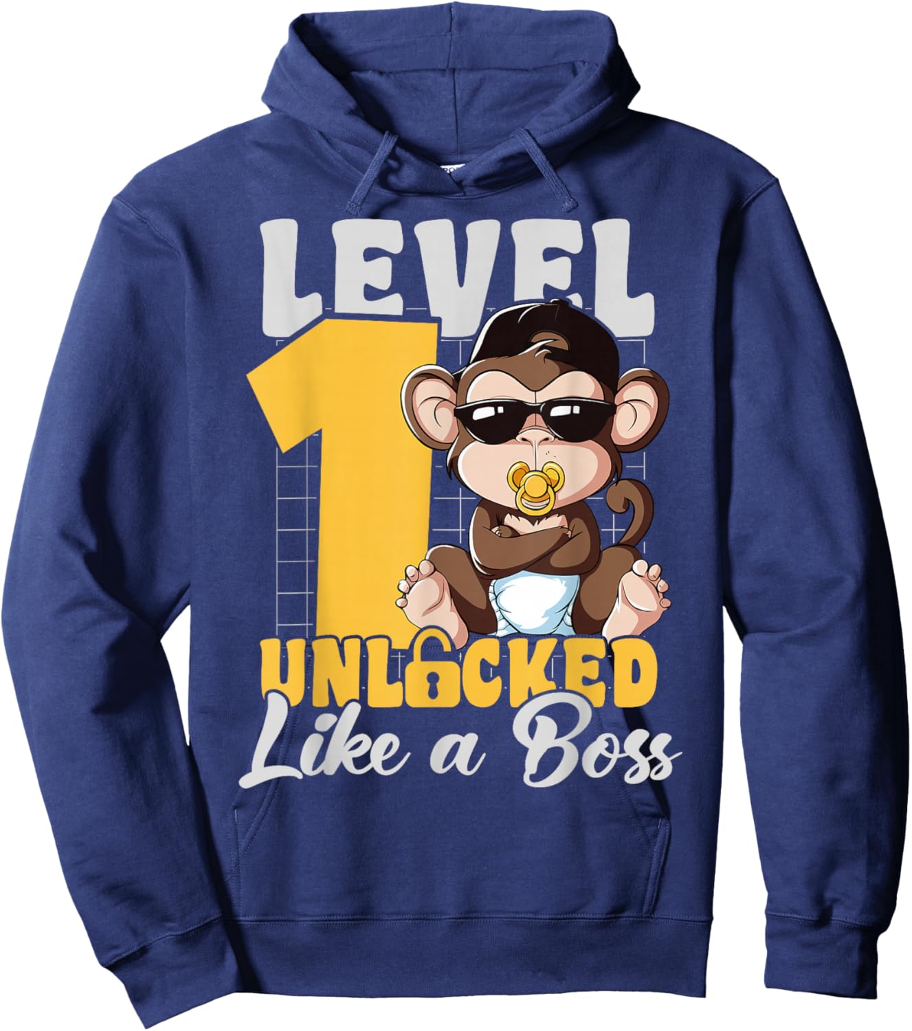Turned 1 Year Like a Boss 1st Birthday Monkey Boy Girl Kids Hoodie - Hoodie | Navy