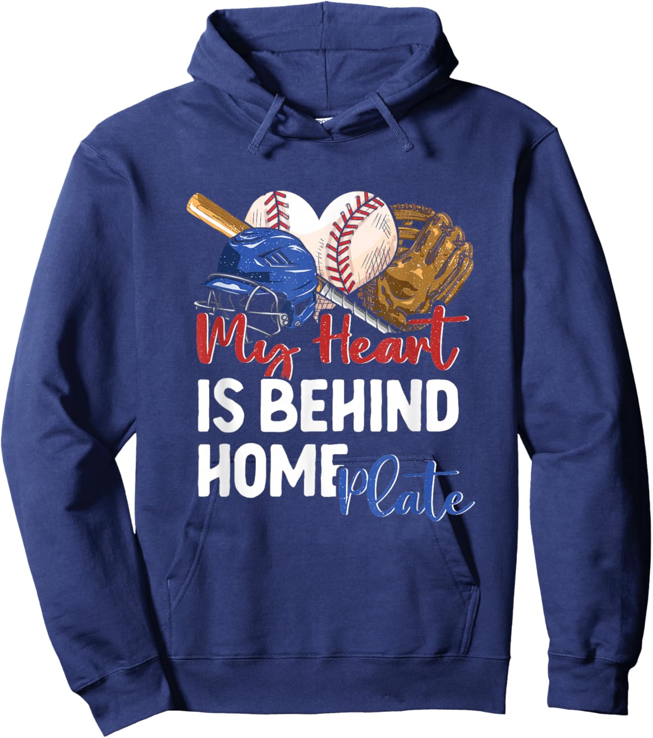 Mom Baseball Softball My Heart is Behind Home Plate Catcher Hoodie - Hoodie | Navy