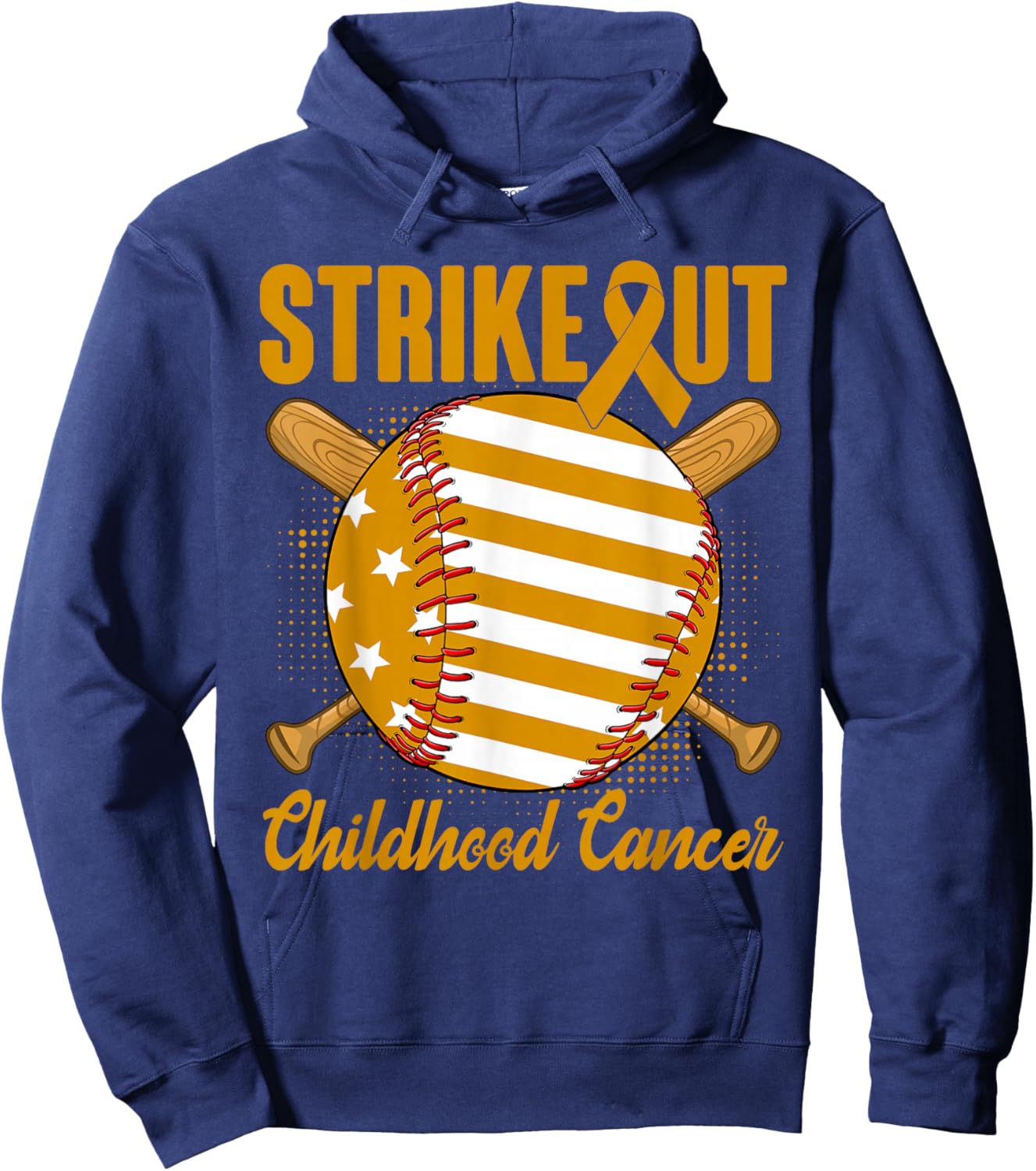 Strike Out Childhood Cancer Awareness Baseball Gold Ribbon Hoodie - Hoodie | Navy