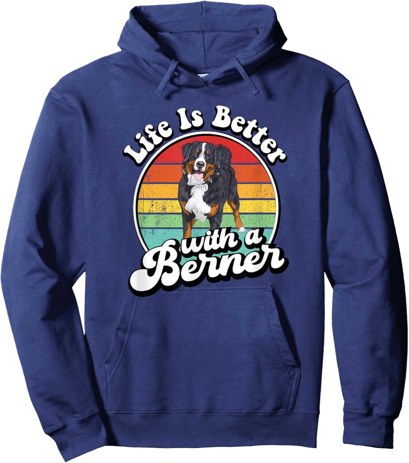 Retro Vintage Life is Better Bernese Mountain Dog Lover Hoodie - Hoodie | Navy