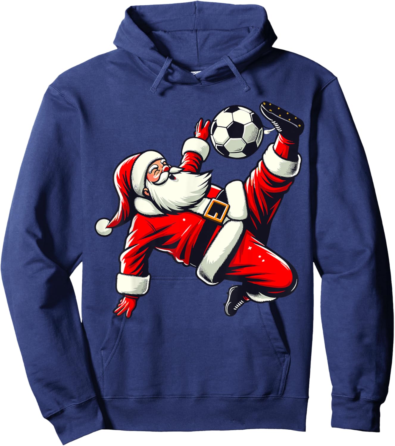 Santa Plays Soccer Bicycle Kick, Christmas Women Men Kids Hoodie - Hoodie | Navy