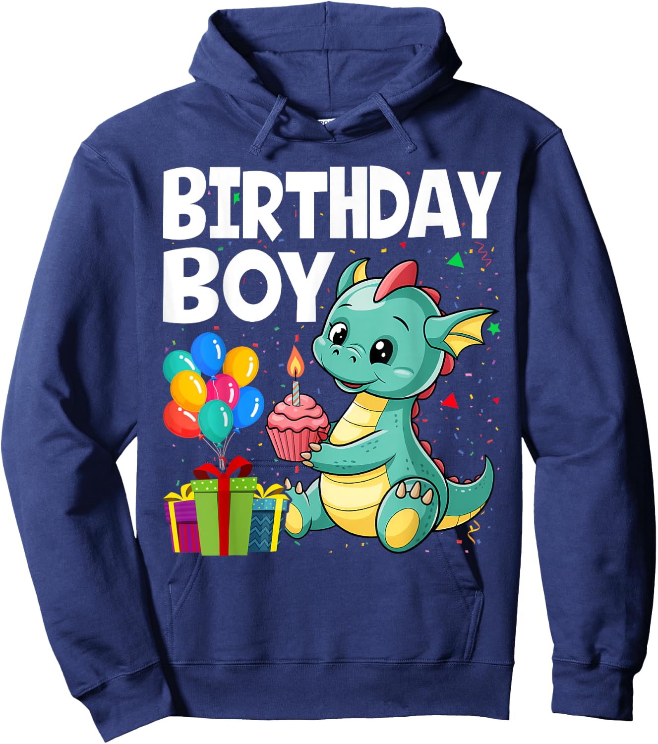 Birthday Boy Dragon Theme Cupcake Candle Fire Hoodie - Hoodie | Navy