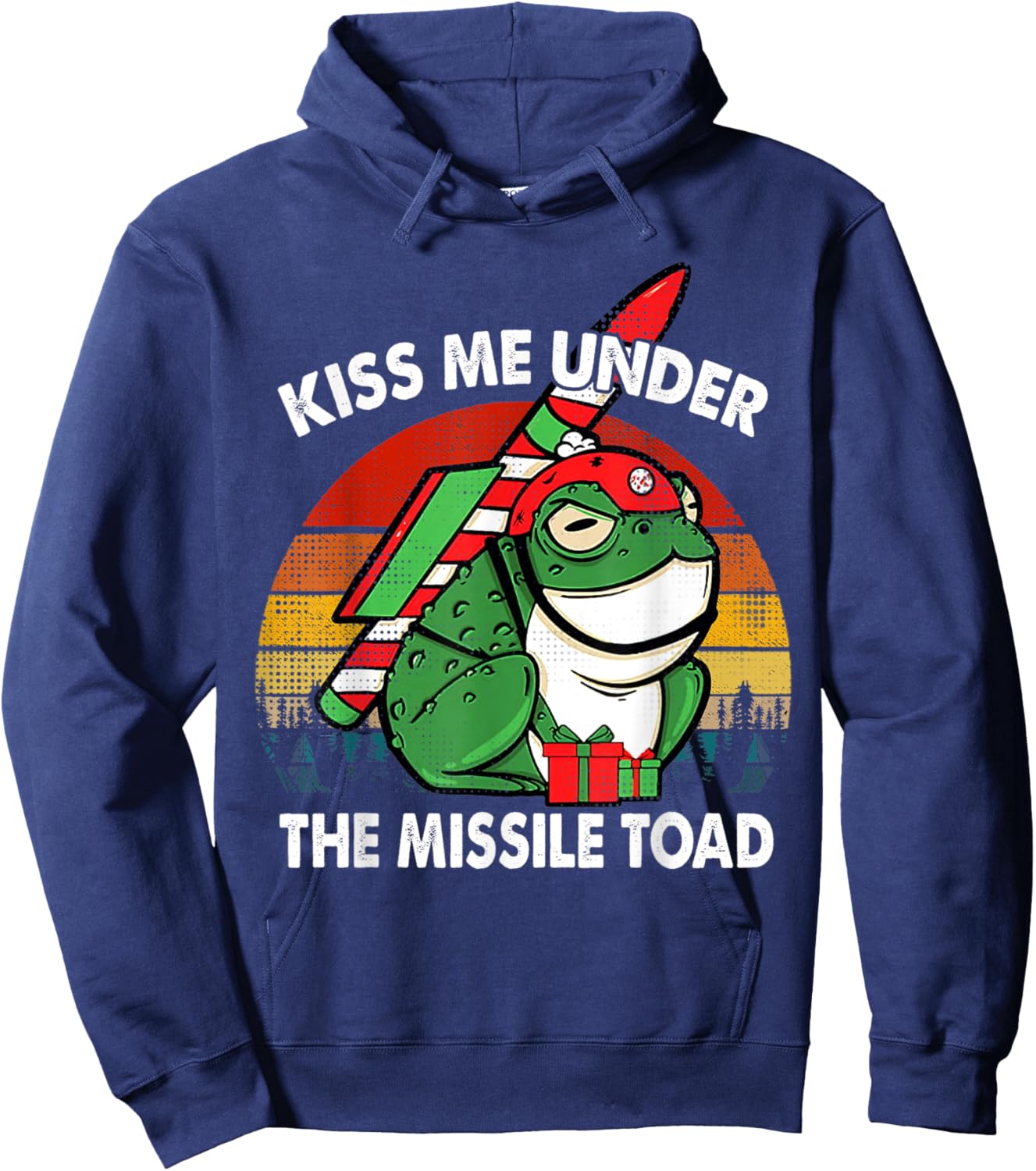 Retro Kiss Me Under The Missile Toad Funny Xmas Holiday Hoodie - Hoodie | Navy