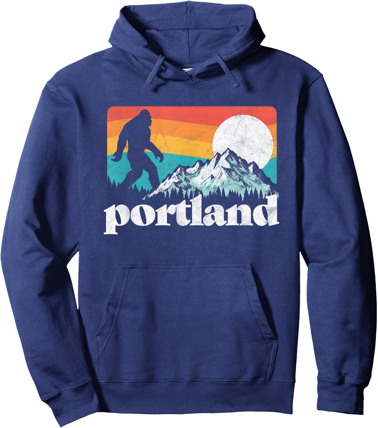Portland Oregon Bigfoot & Mountains Outdoors Hoodie - Hoodie | Navy
