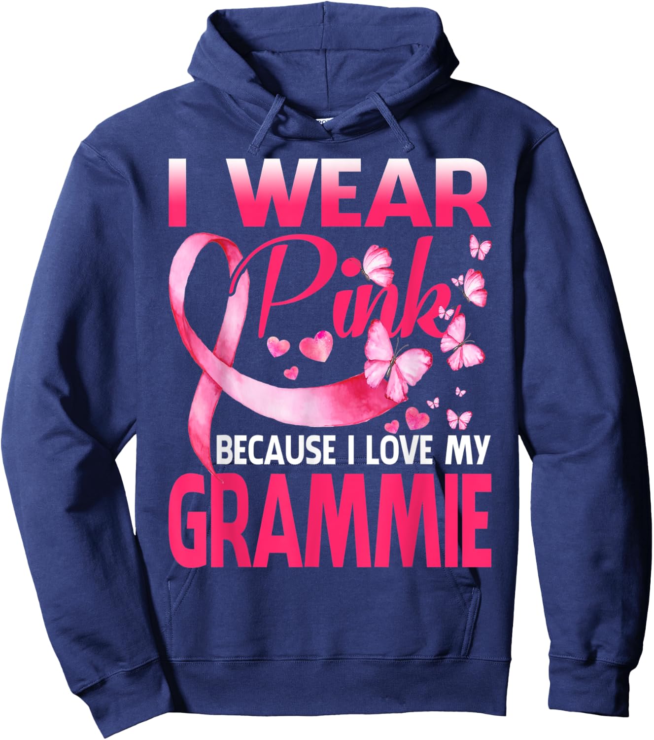 I Wear Pink For My Grammie Breast Cancer Awareness Butterfly Hoodie - Hoodie | Navy