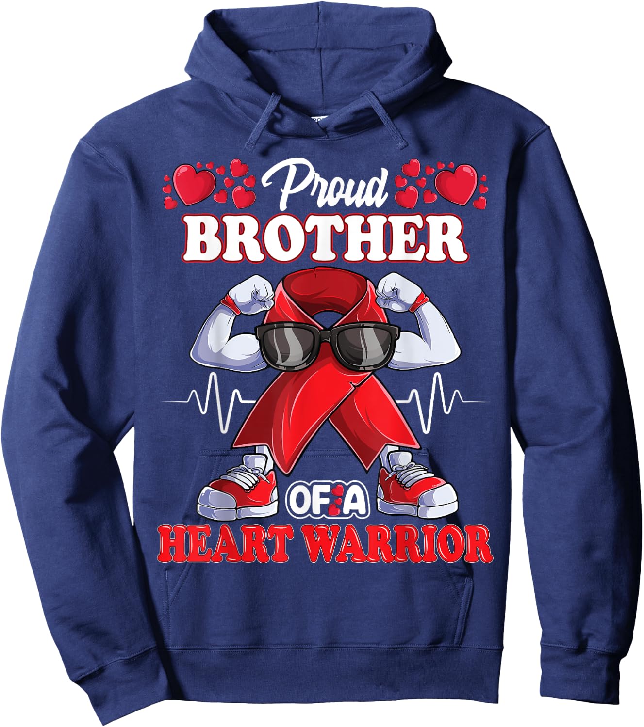 Proud Brother of a Heart Warrior CHD Awareness red ribbon Hoodie - Hoodie | Navy