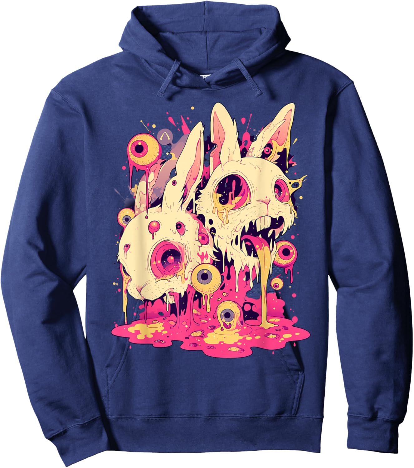 Psychedelic Creepy Horror Bunny Rabbit Goth Horror Weirdcore Hoodie - Hoodie | Navy