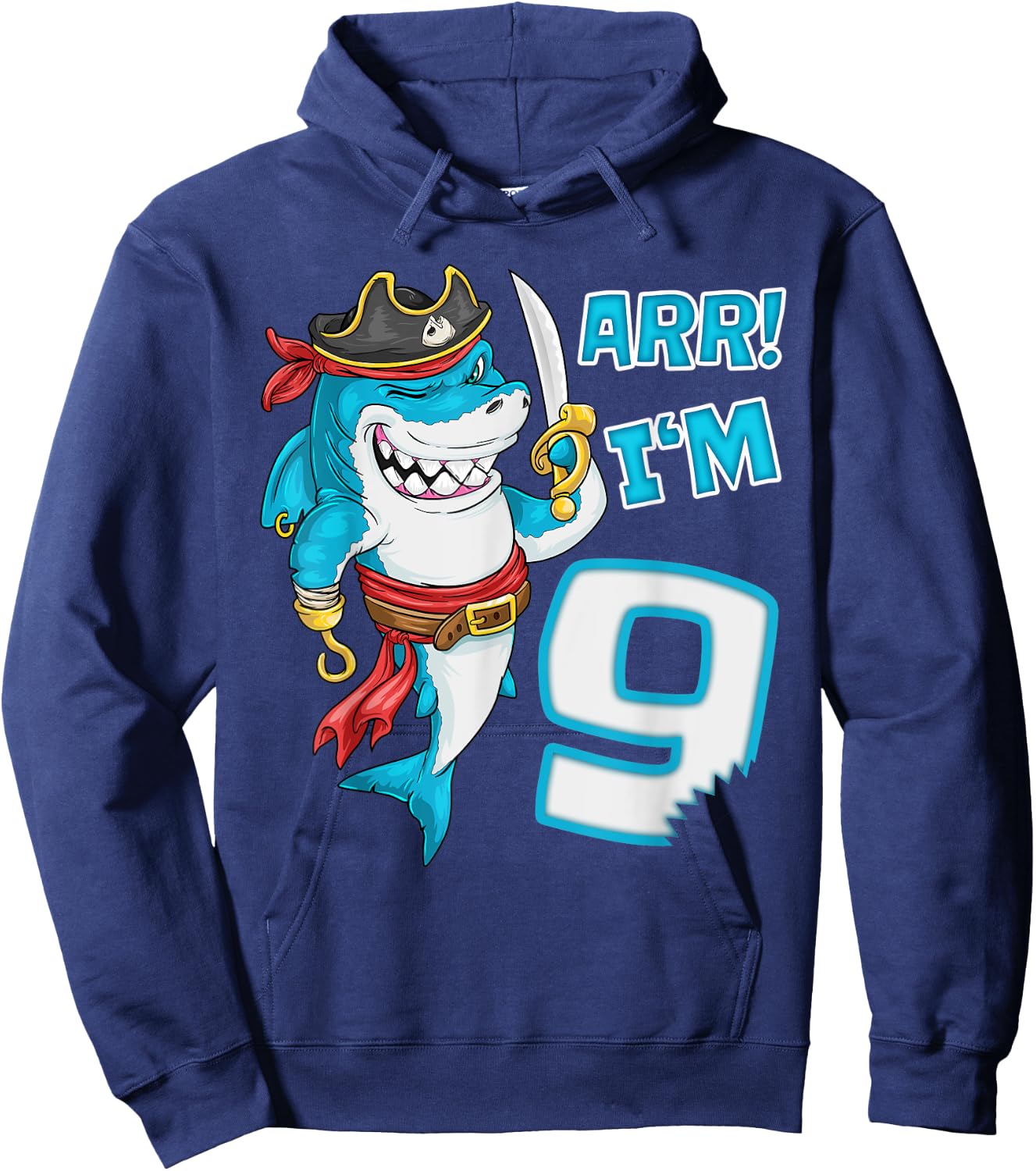 I'm 9 years Bday Shark pirate 9th Birthday boy pirate Party Hoodie - Hoodie | Navy