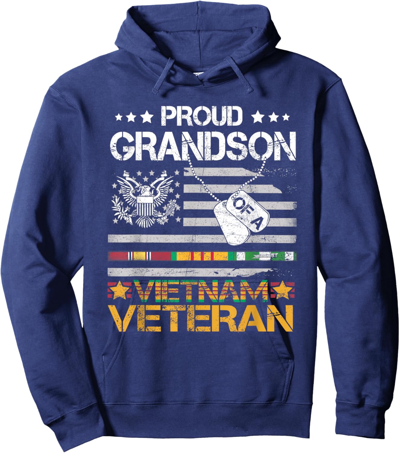 Proud Grandson Of A Vietnam Veteran Patriotic US Army Vet Hoodie - Hoodie | Navy